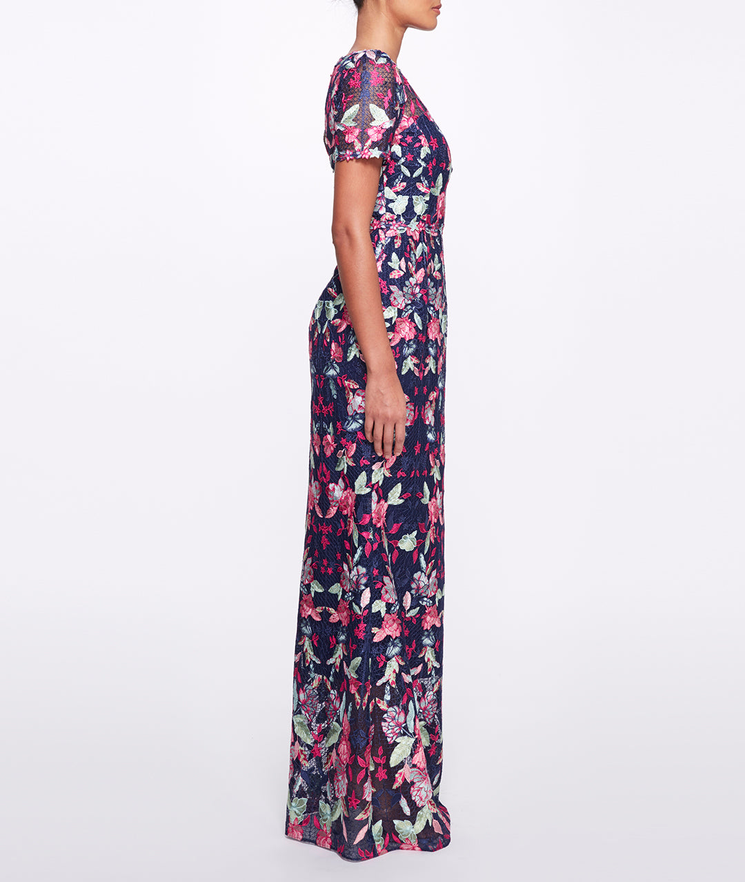 Short Sleeve Embroidered Tulle Gown Marchesa