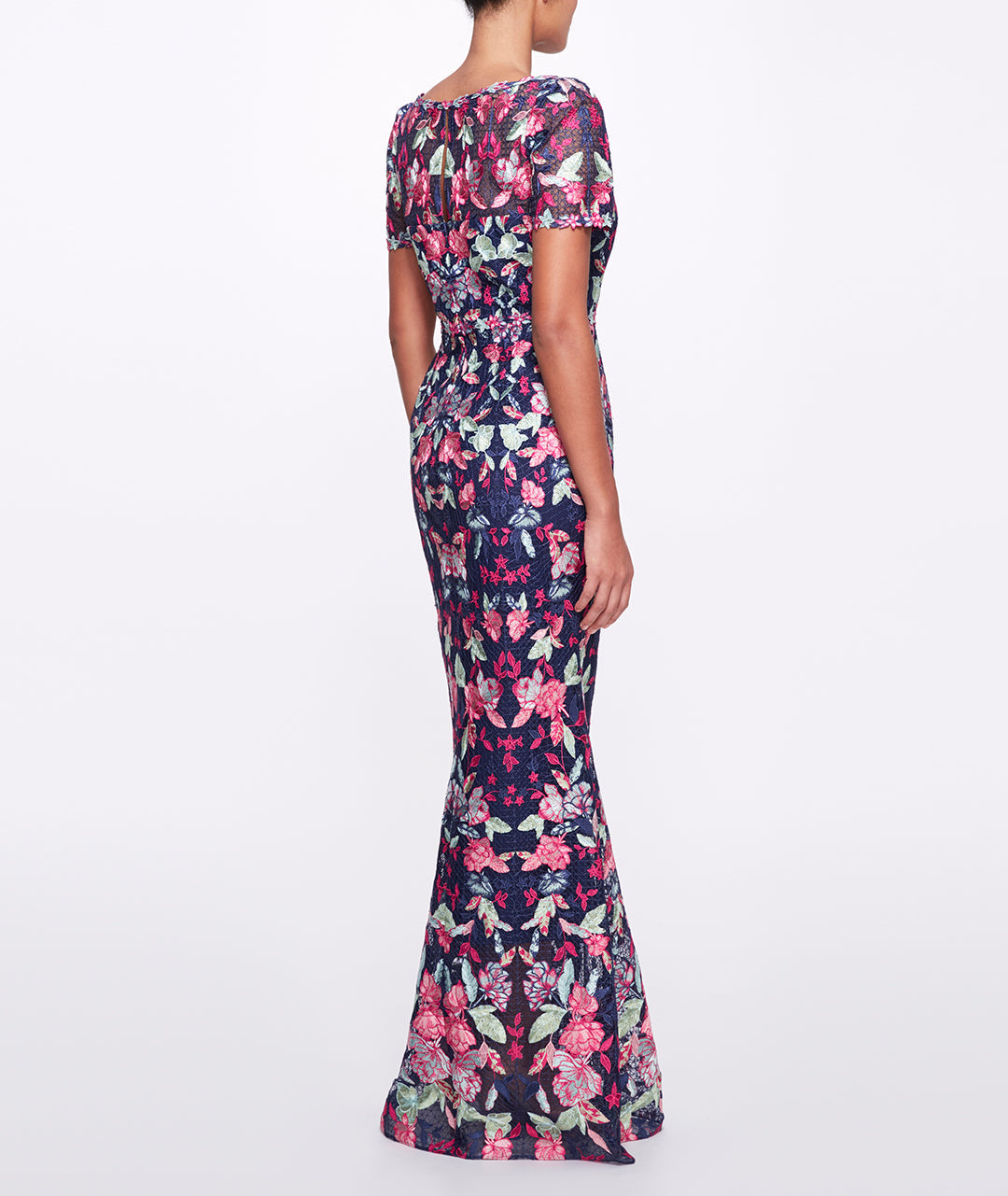 Short Sleeve Embroidered Tulle Gown Marchesa