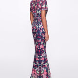 Short Sleeve Embroidered Tulle Gown Marchesa
