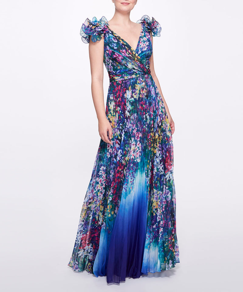 Pleated Chiffon Gown Marchesa