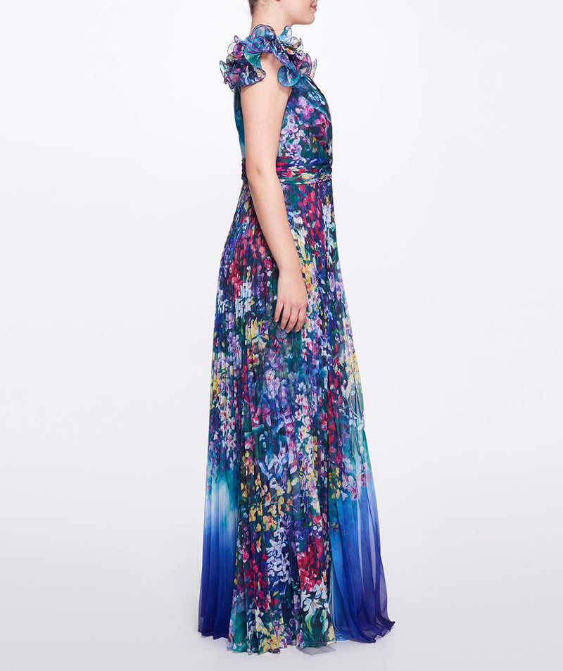 Pleated Chiffon Gown Marchesa