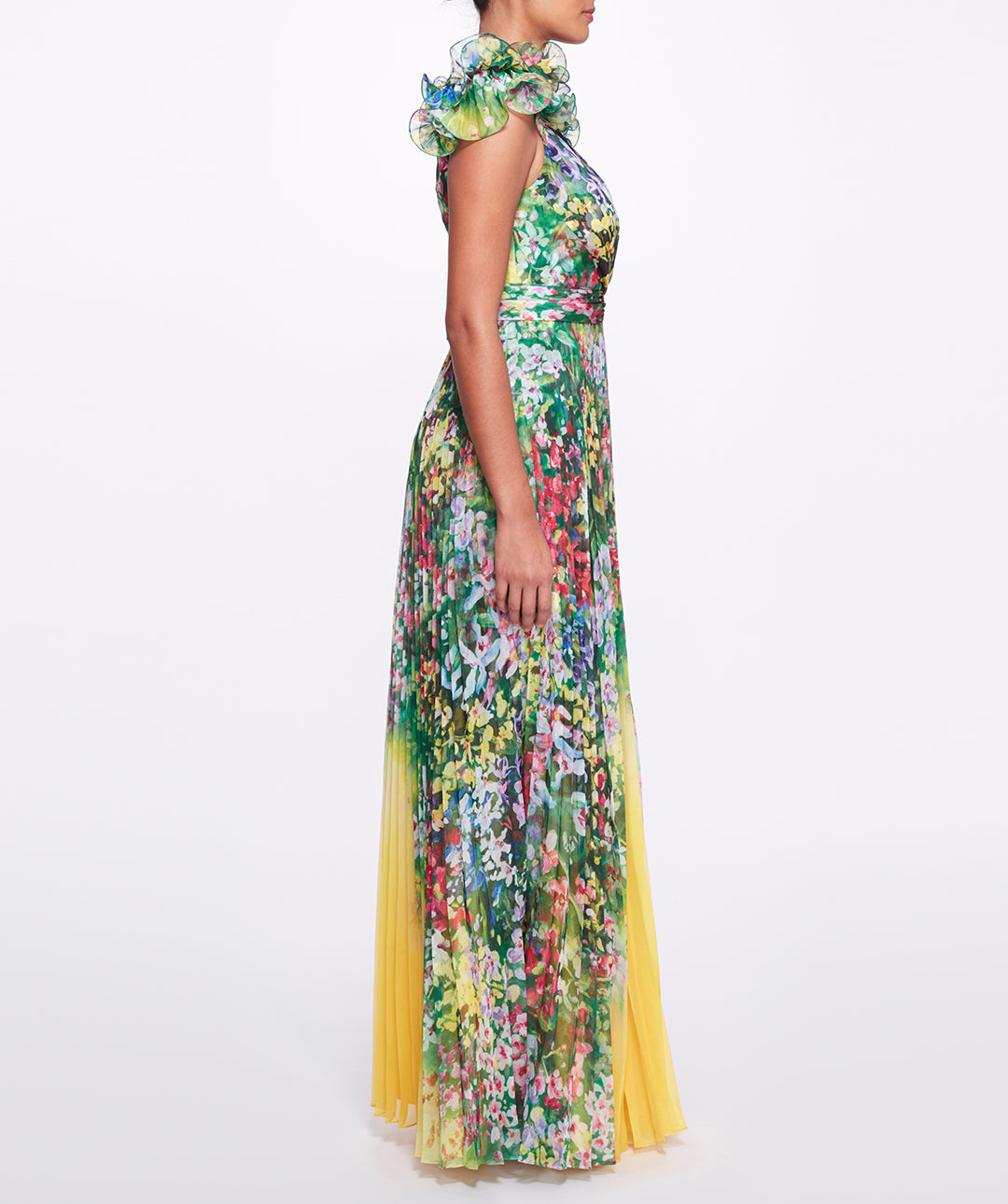 Pleated Chiffon Gown Marchesa