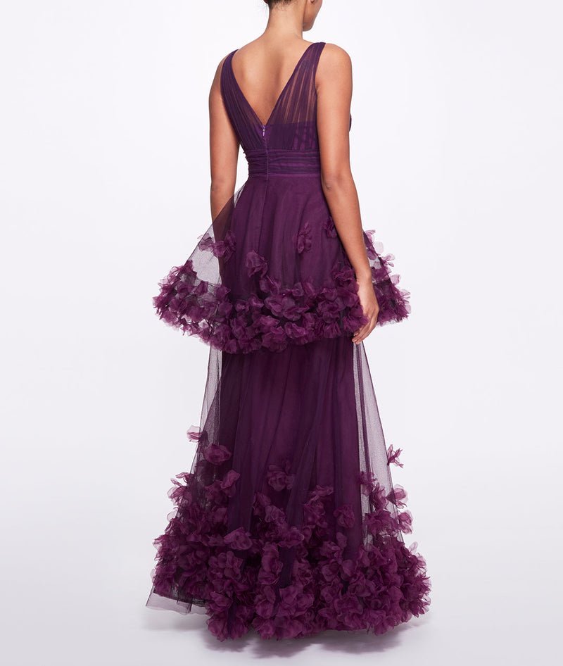 Textured Tiered Gown Marchesa