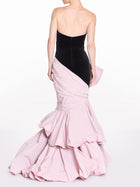 Stretch Velvet Strapless Gown With Draped Cotton Structure