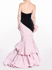 Stretch Velvet Strapless Gown With Draped Cotton Structure