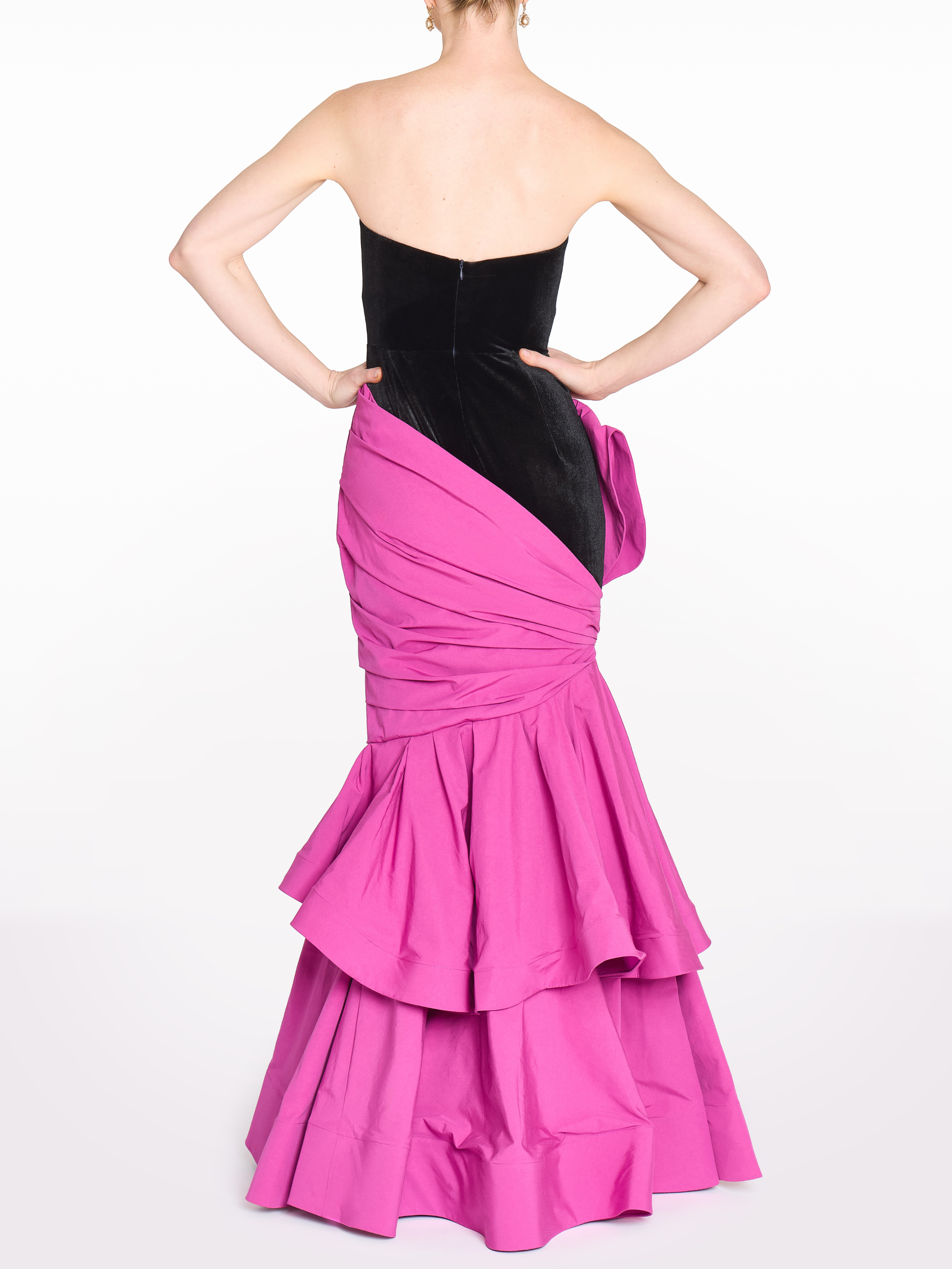 Stretch Velvet Strapless Gown With Draped Cotton Structure