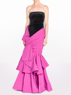 Stretch Velvet Strapless Gown With Draped Cotton Structure
