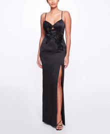 Sleeveless Beaded Stretch Charmeuse Column Gown | Marchesa
