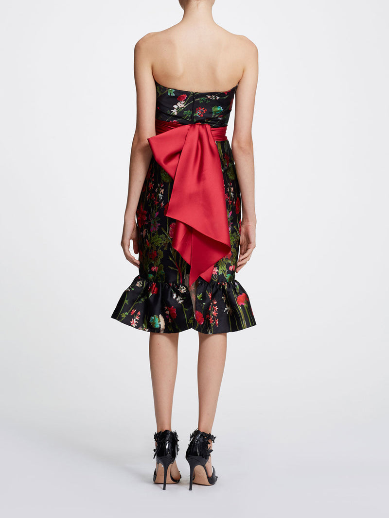 Strapless Printed Floral Cocktail Marchesa