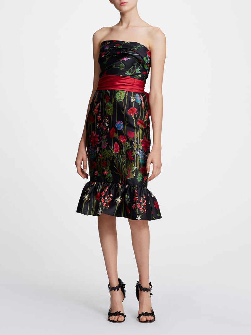 Strapless Printed Floral Cocktail Marchesa