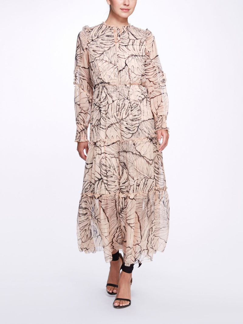 Long Sleeve Tiered Midi Marchesa