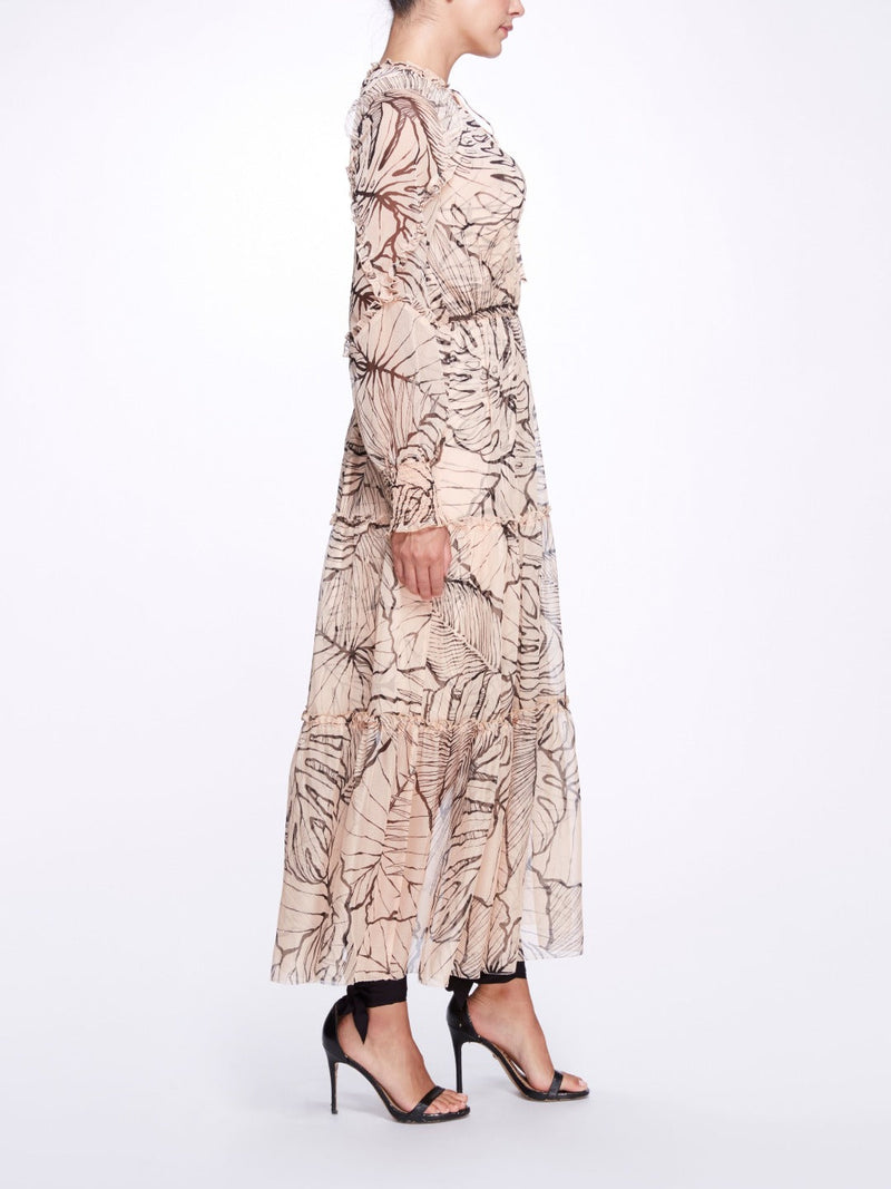 Long Sleeve Tiered Midi Marchesa