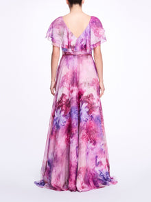 Cap Sleeve V-Neck Dress Marchesa