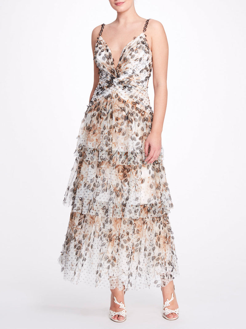 Tiered Printed Dress Marchesa