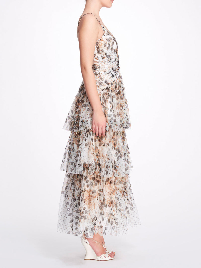 Tiered Printed Dress Marchesa