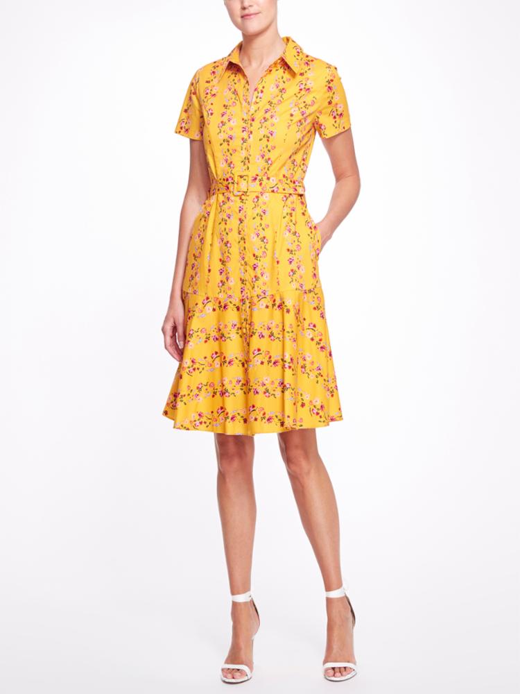 Stripe Print Mini Day Dress Marchesa