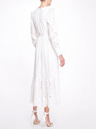 Long Sleeve 3D Floral Eyelet Day Dress Marchesa