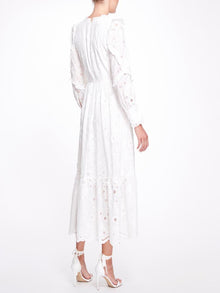 Long Sleeve 3D Floral Eyelet Day Dress Marchesa