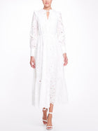 Long Sleeve 3D Floral Eyelet Day Dress Marchesa