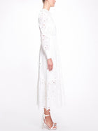 Long Sleeve 3D Floral Eyelet Day Dress Marchesa