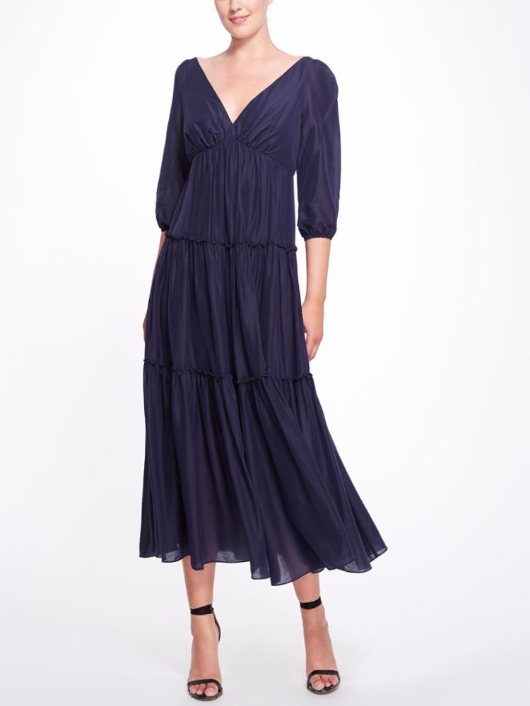 Bishop 3/4 Sleeve Day Dress Marchesa