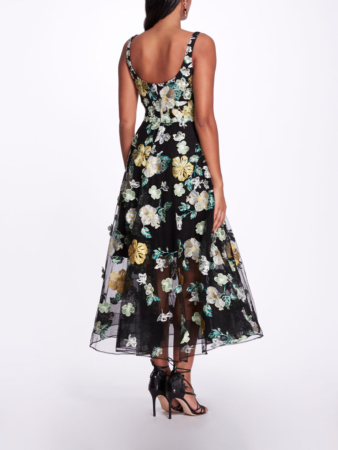 Embroidered Floral Tea Length Gown | Marchesa