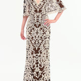 Mirrored Floral Cape Sleeve Gown