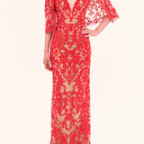 Mirrored Floral Cape Sleeve Gown