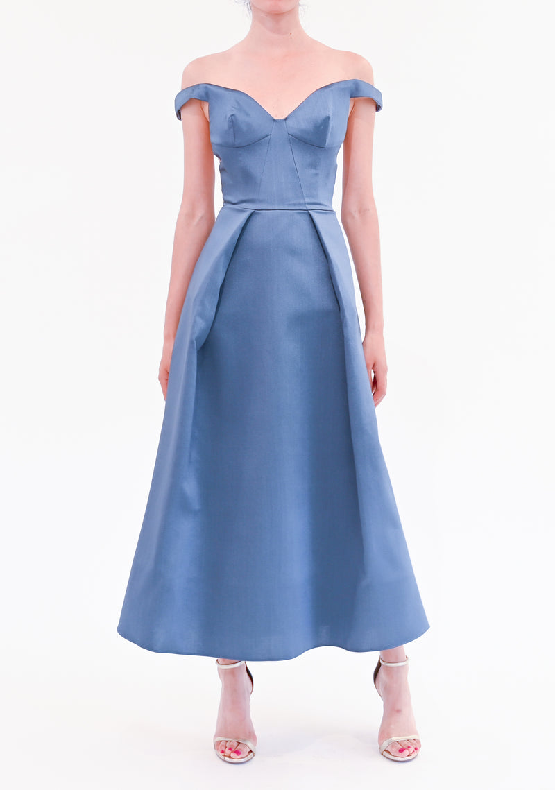 Pleated Mikado Midi Dress