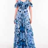 Printed Georgette Off-Shoulder Gown