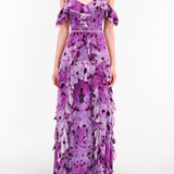 Printed Georgette Off-Shoulder Gown