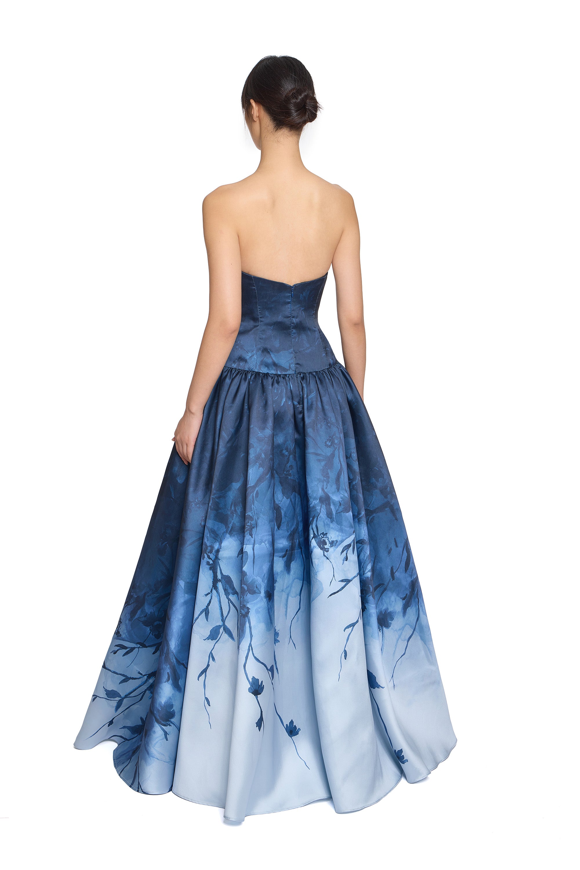 Ball Gown Marchesa Notte Blue Dress Floral Printed Mikado Gown