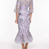 Embroidered Puff Sleeve Midi Dress