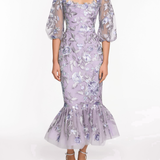 Embroidered Puff Sleeve Midi Dress