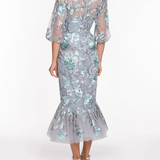 Embroidered Puff Sleeve Midi Dress