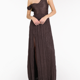 One-Shoulder Pleated Satin Gown