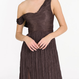 One-Shoulder Pleated Satin Gown