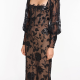 Long Sleeve Corset Embellished Cocktail Maxi Dress