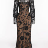 Long Sleeve Corset Embellished Cocktail Maxi Dress