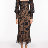 Long Sleeve Corset Embellished Cocktail Maxi Dress