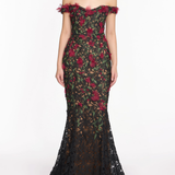 Guipure Lace Off Shoulder Gown