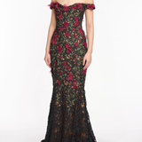 Guipure Lace Off Shoulder Gown