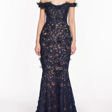 Guipure Lace Off Shoulder Gown