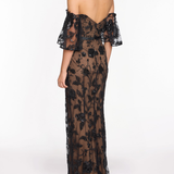 Off The Shoulder Beaded Illusion Column Gown