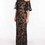 Off The Shoulder Beaded Illusion Column Gown