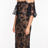 Off The Shoulder Beaded Illusion Column Gown