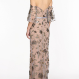 Off The Shoulder Beaded Illusion Column Gown