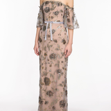 Off The Shoulder Beaded Illusion Column Gown