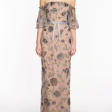 Off The Shoulder Beaded Illusion Column Gown