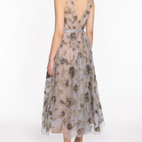 Sleeveless Embroidered Tulle Midi Dress